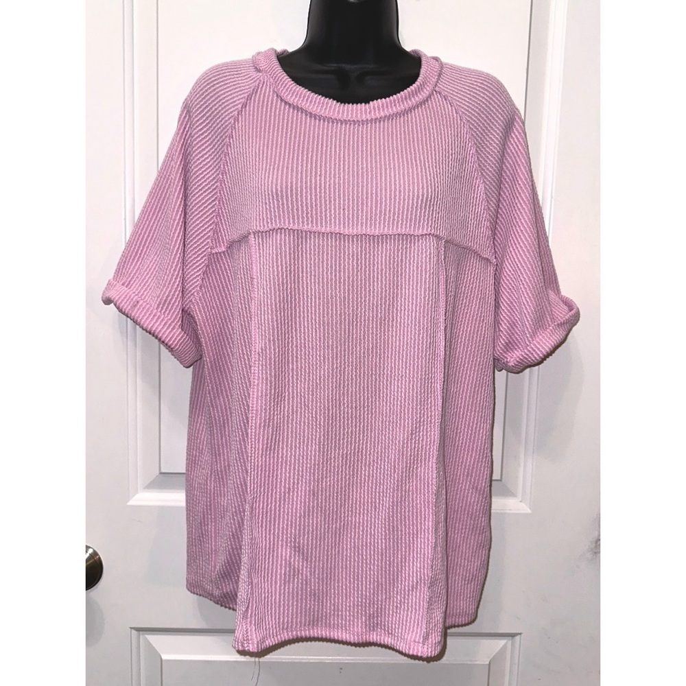 Blumin brand light pink ribbed knit short sleeve top